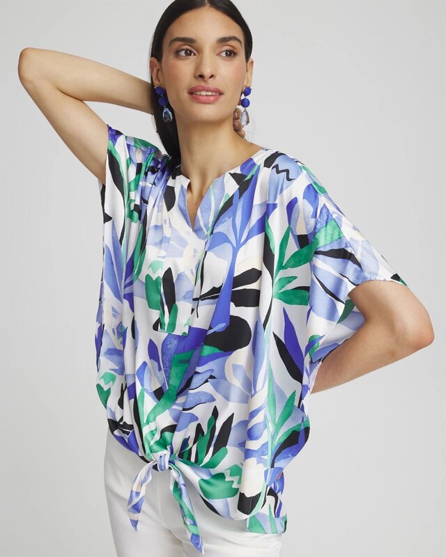 Tropical Satin Tie-Front Tunic - image 2